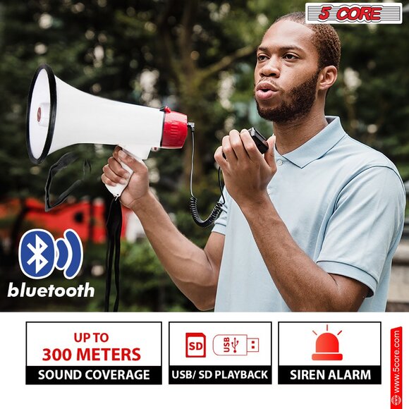 5 CORE 50W Megaphone Bullhorn Cheer Bull Horn Speaker Rechargeable 300M Range Si - Picture 2 of 12